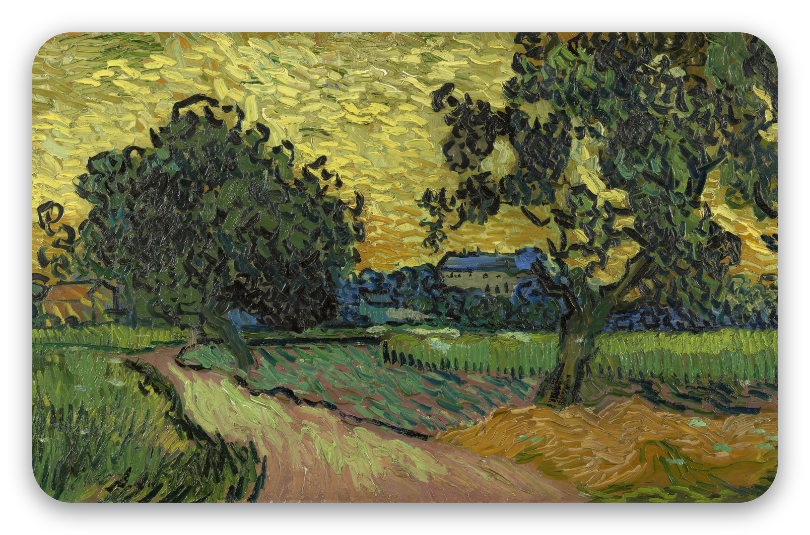 Paisaje al crepúsculo - pegatina para tarjeta