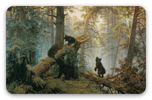 Mañana en un bosque de pinos - pegatina para tarjeta