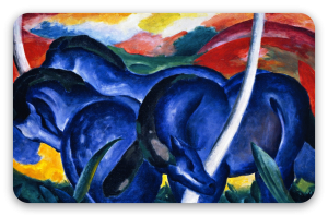 Los grandes caballos azules - pegatina para tarjeta
