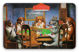 Perros jugando al póquer - pegatina para tarjeta