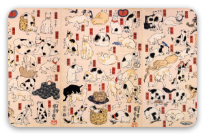 Gatos como las 53 estaciones del Tokaido - pegatina para tarjeta